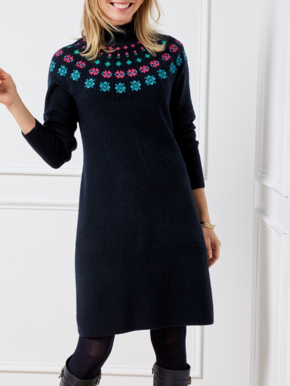 Talbots Navy Floral Knit Dress size MP